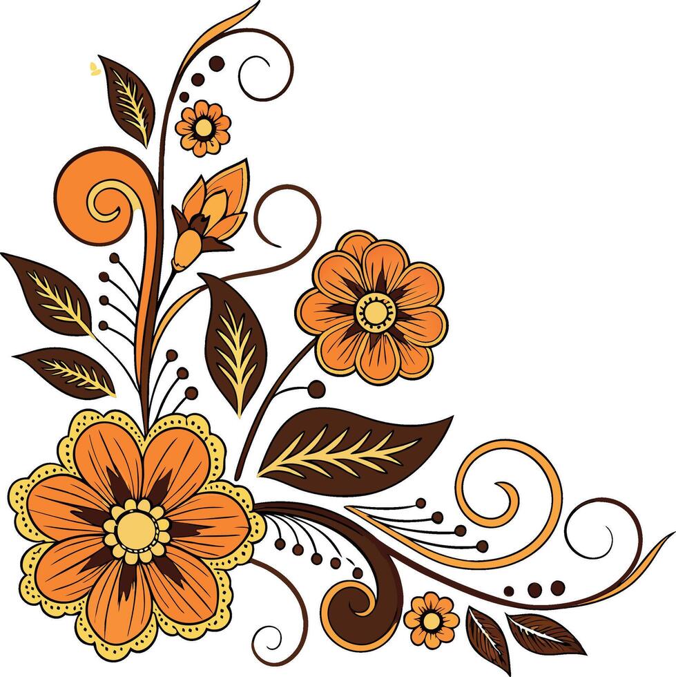 Ornate floral bouquet in a vibrant orange and yellow color palette vector