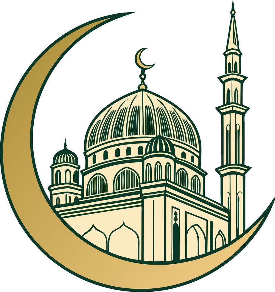 a mosque with a large central dome and two minarets vector