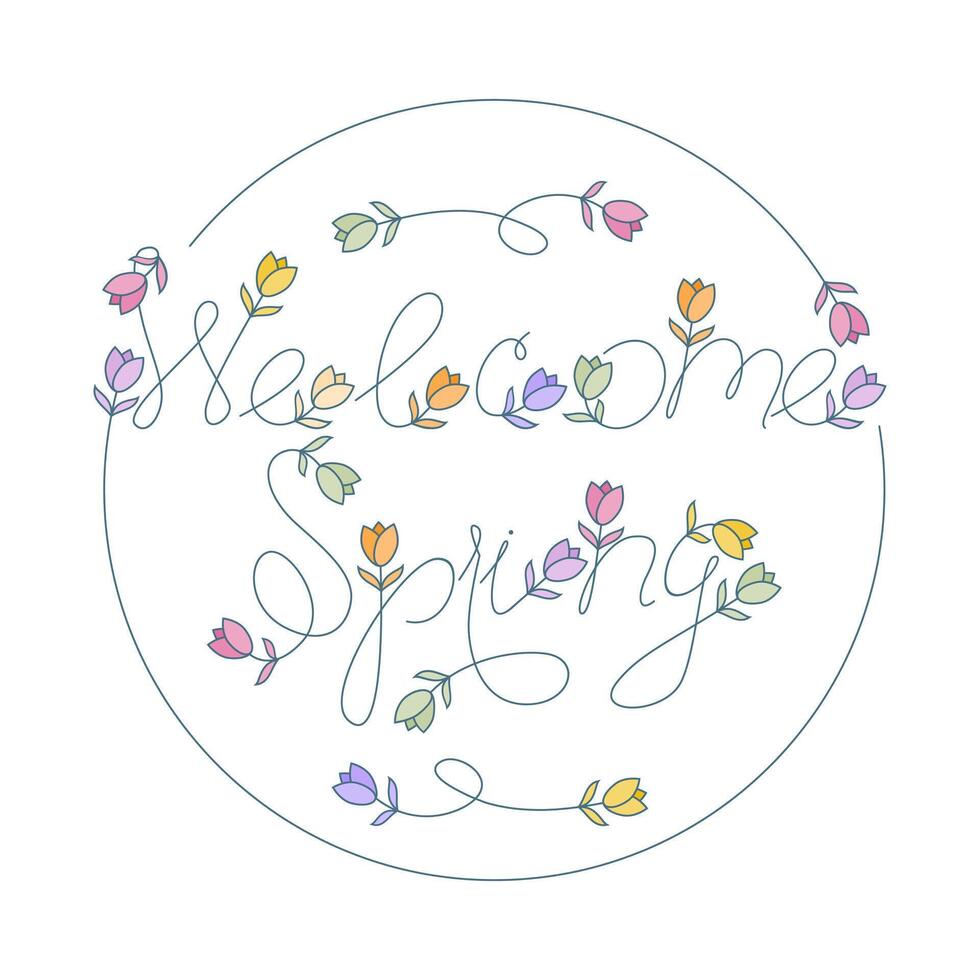 Tulip circle line with colorful tulips welcome spring design illustration vector