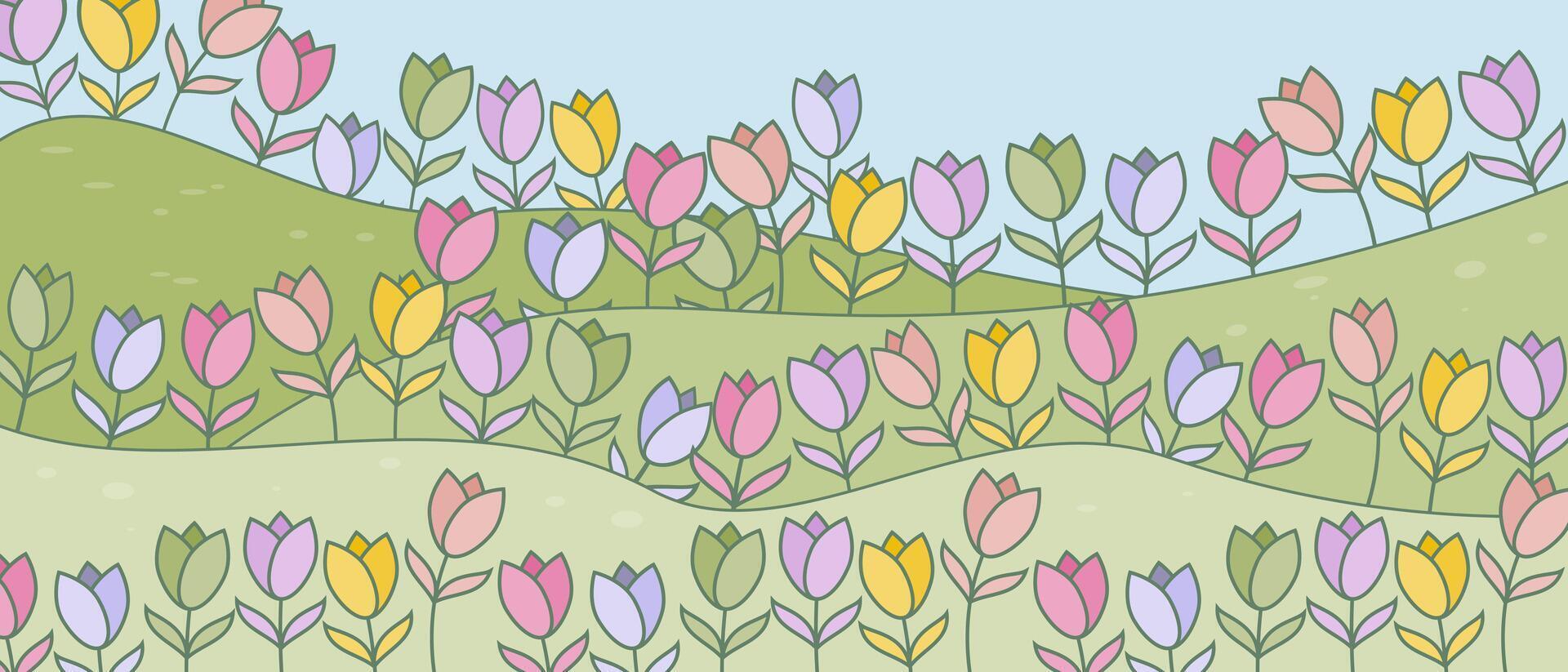 landscape nature colorful flower design illustration vector