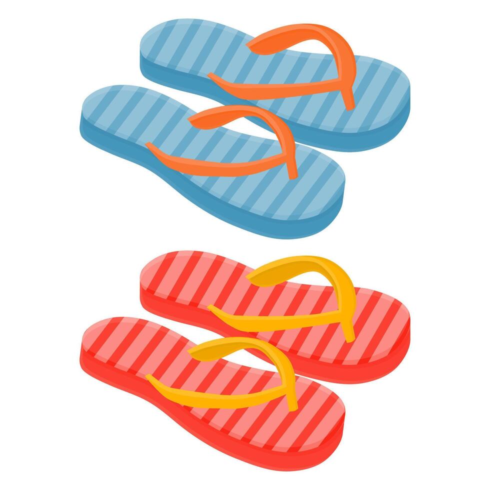 Blue and Red Striped Sandals. Comfortable Sandals Icon. Rubber Sandals Element. vector