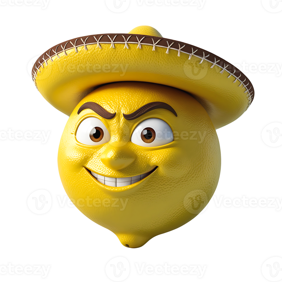 Playful Lemon Avatar with Expressive Features and Hat in 3D Art png