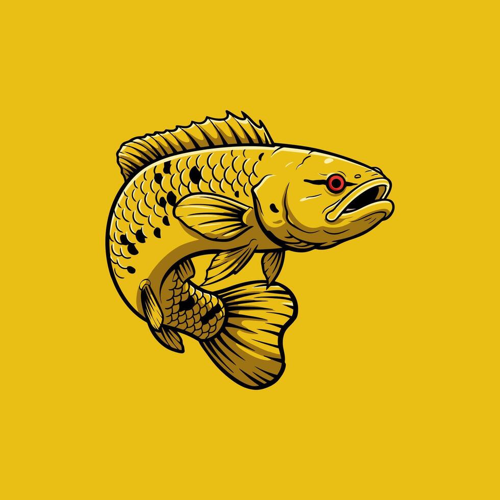 The image showcases a stylized golden fish leaping dynamically against a solid yellow background. vector