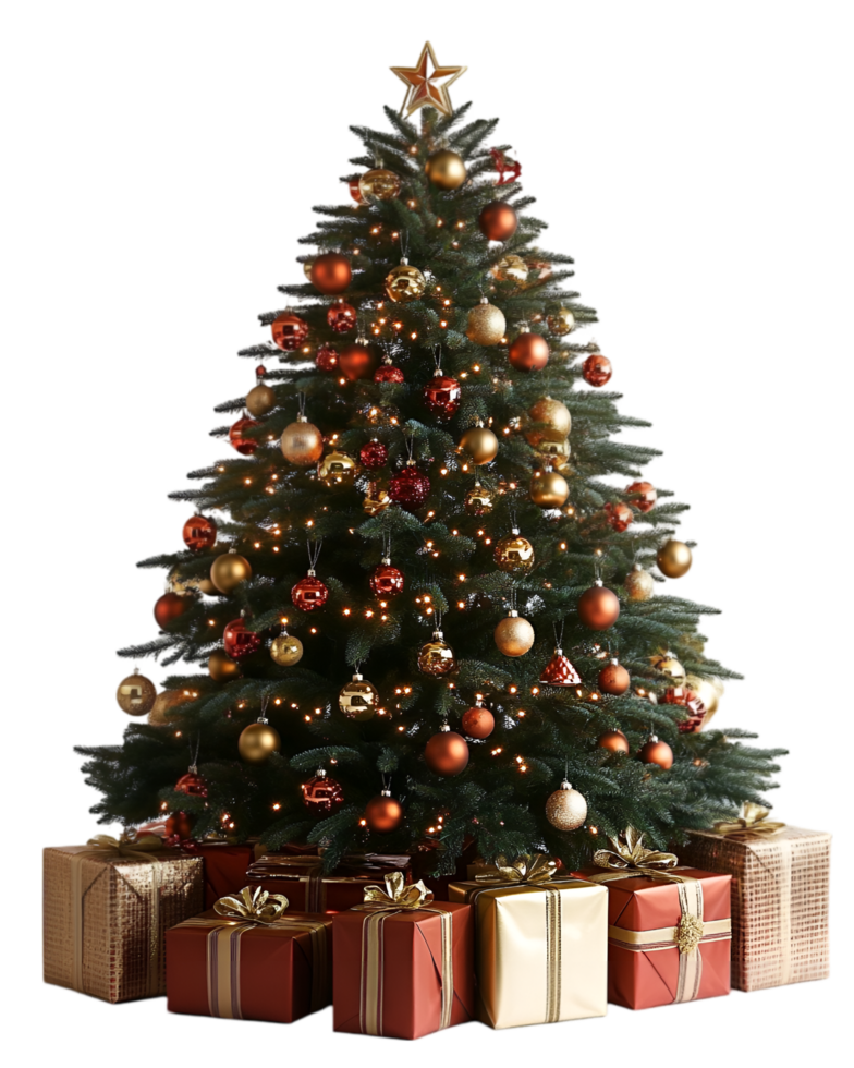 A christmas tree with presents around it png