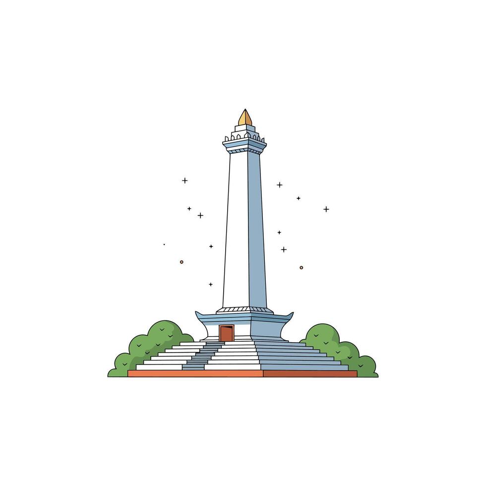 A stylized illustration depicts the National Monument in Jakarta Indonesia a significant landmark and symbol of the nation. vector