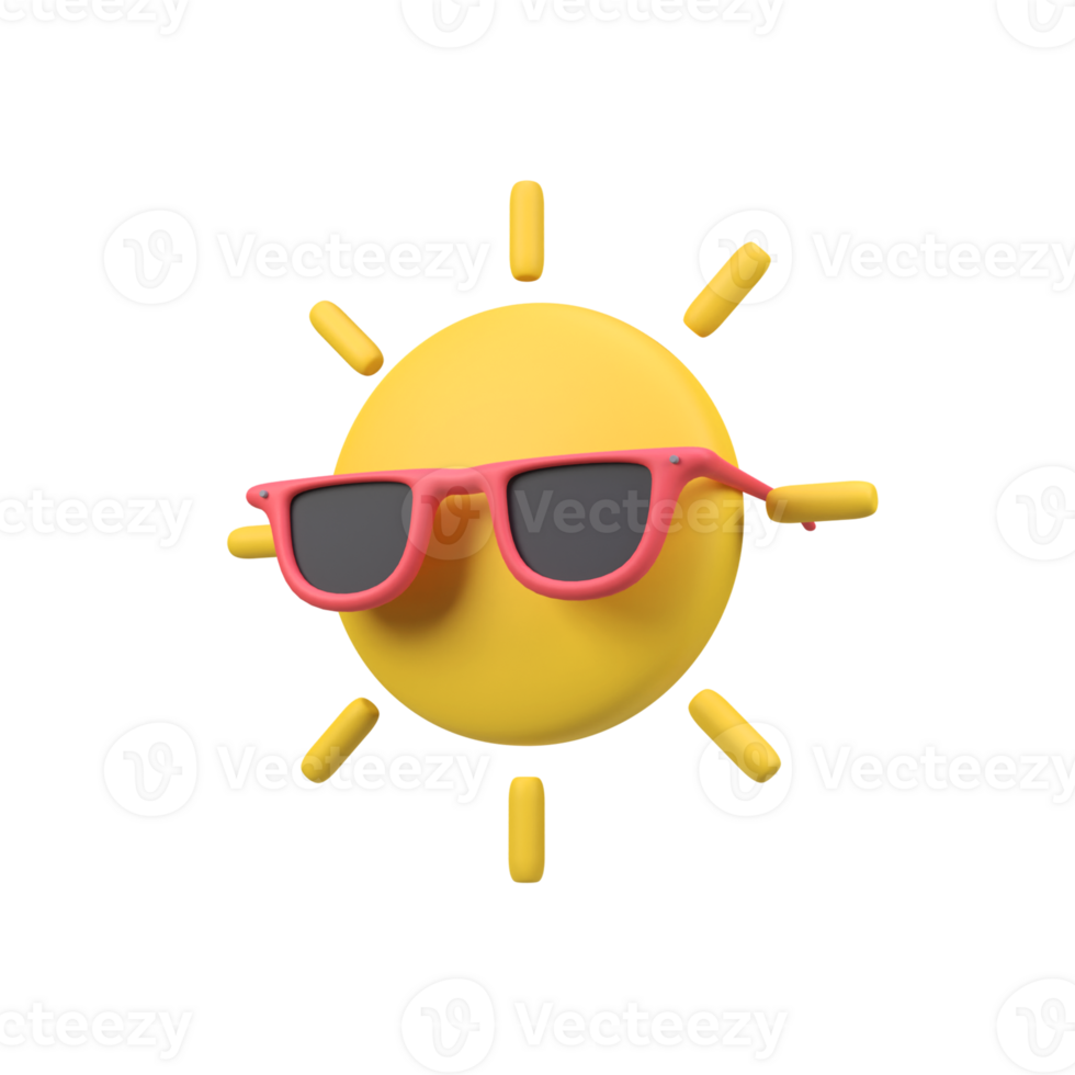 Sun with sunglasses isolated 3d render icon illustration png