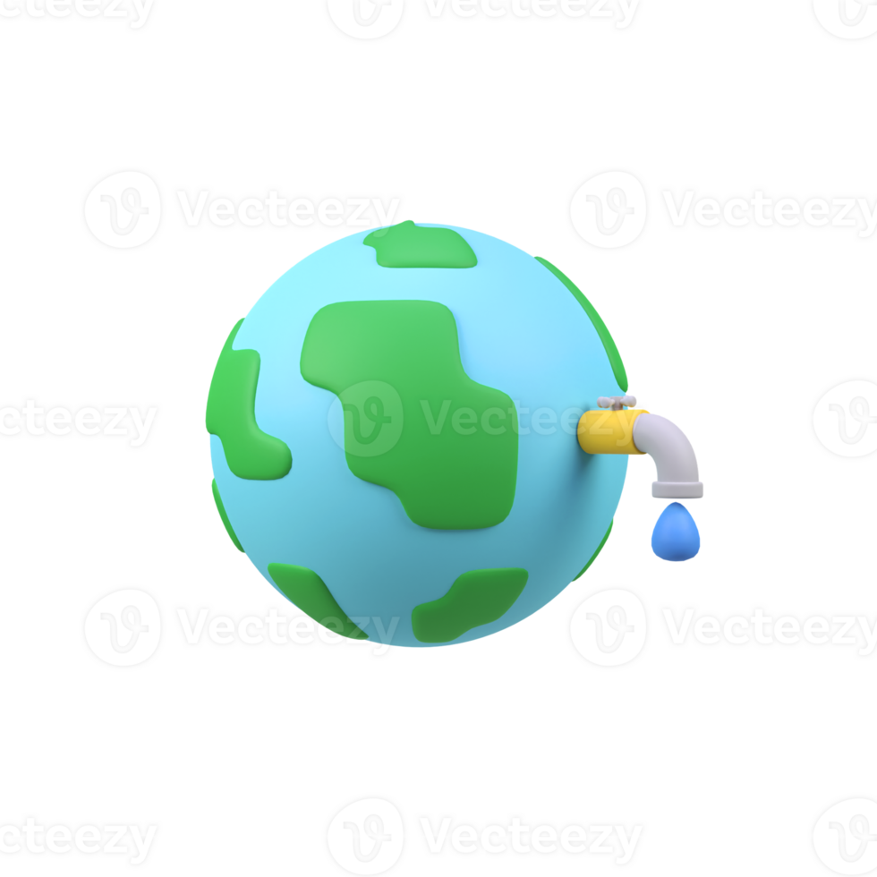 Save Water World isolated 3d render icon illustration png