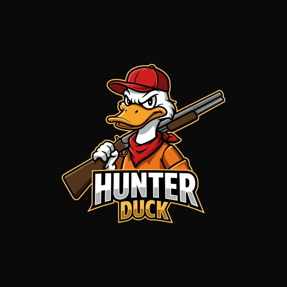 The image depicts a cartoon duck wearing a hat and bandana, confidently holding a shotgun. vector