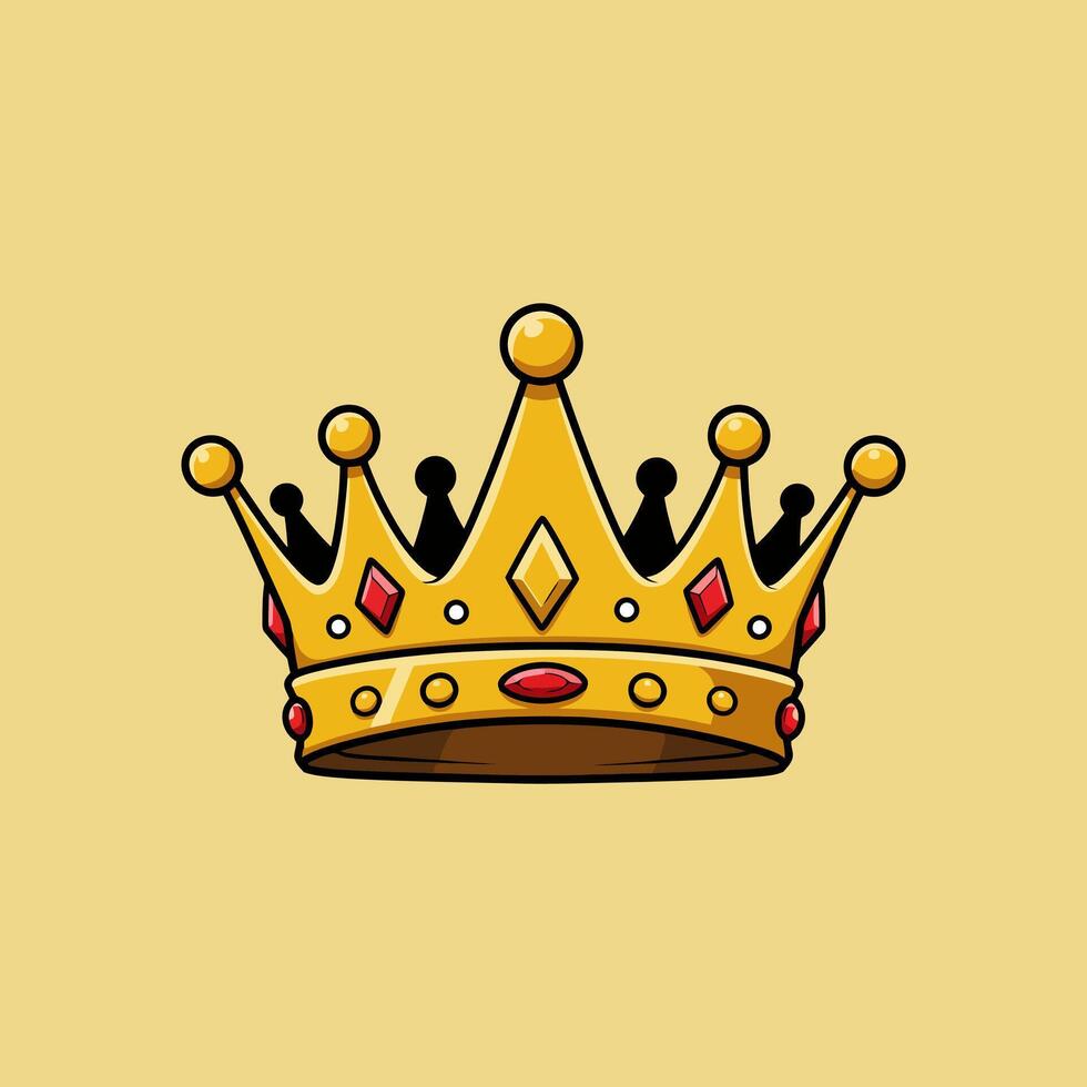 The image shows a cartoon drawing of a gold crown adorned with red gems a symbol of royalty and power. vector