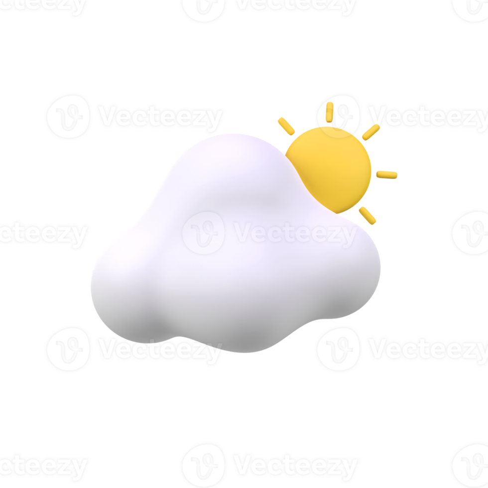 Weather cloud and sun isolated 3d render icon illustration png