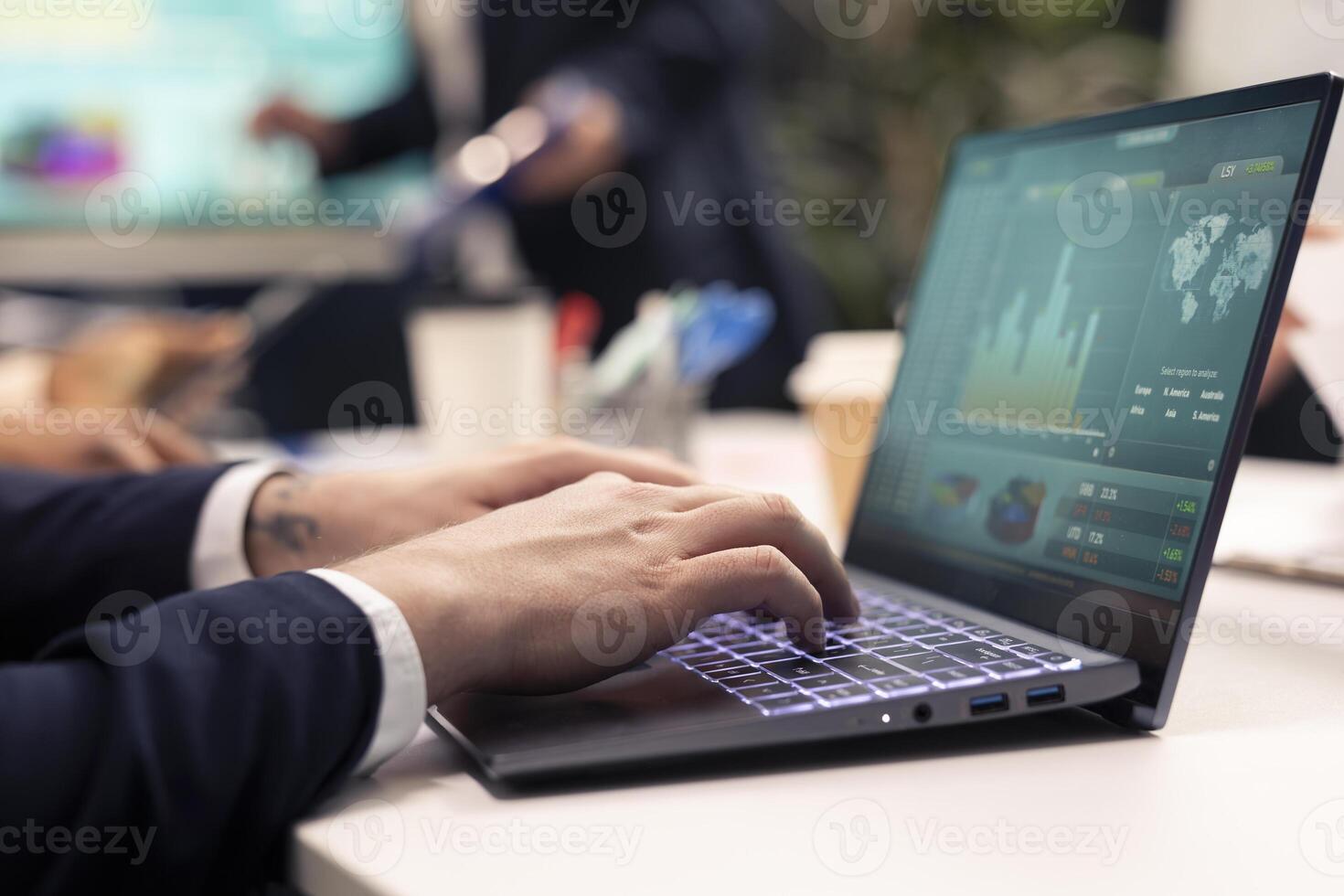 Operations team working on corporate branding and reputation development, finding ways to build a positive public image. Business employees developing enterprise internationally. photo