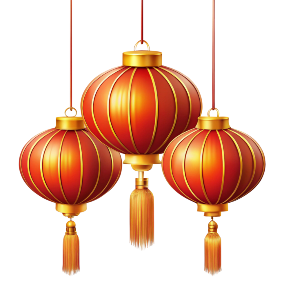 Minimalistic Chinese Lanterns with Golden Tassels png