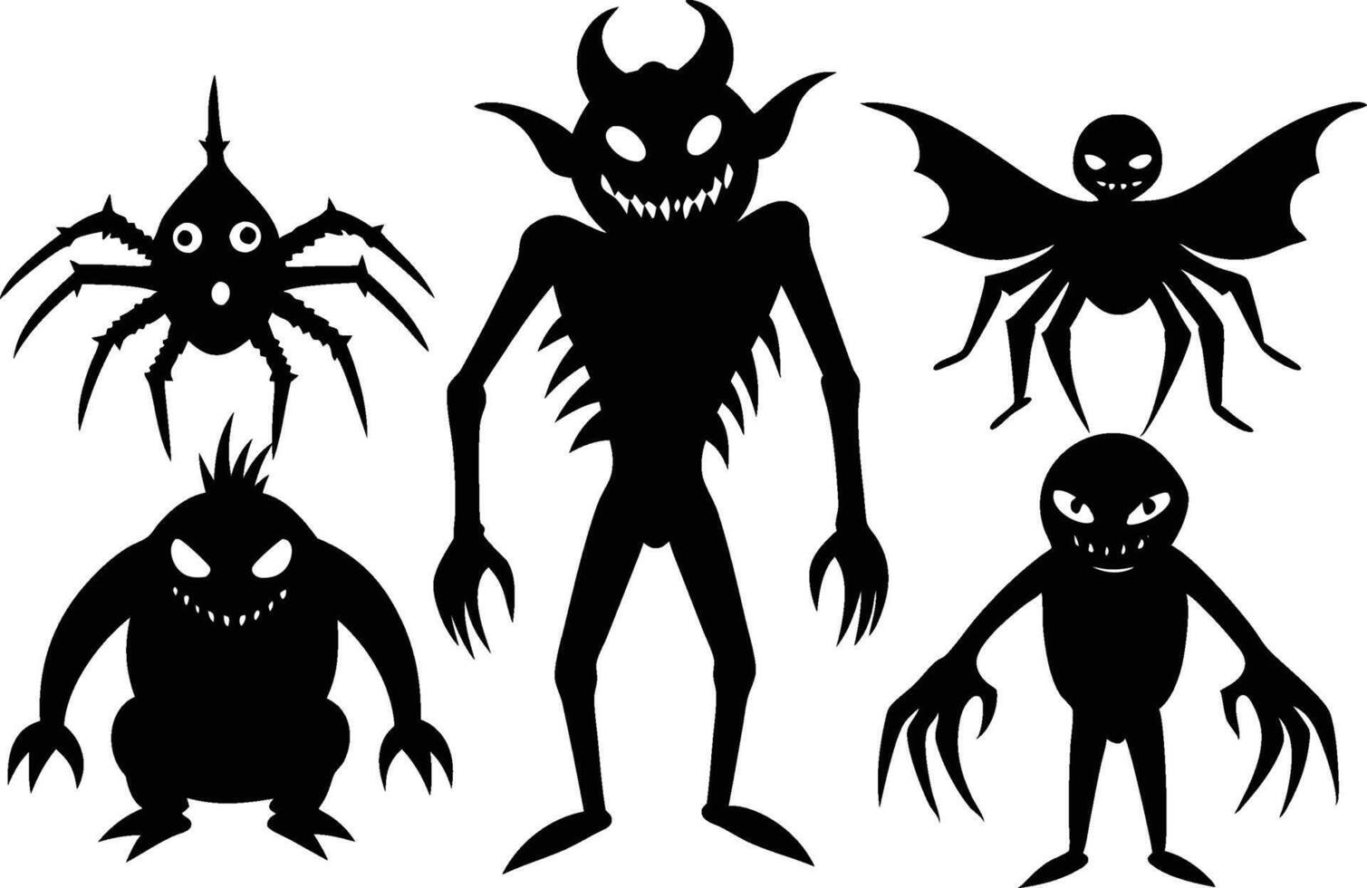 a set of halloween monsters with different faces vector