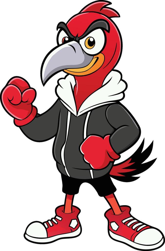 cartoon bird wearing a red jacket and sneakers vector