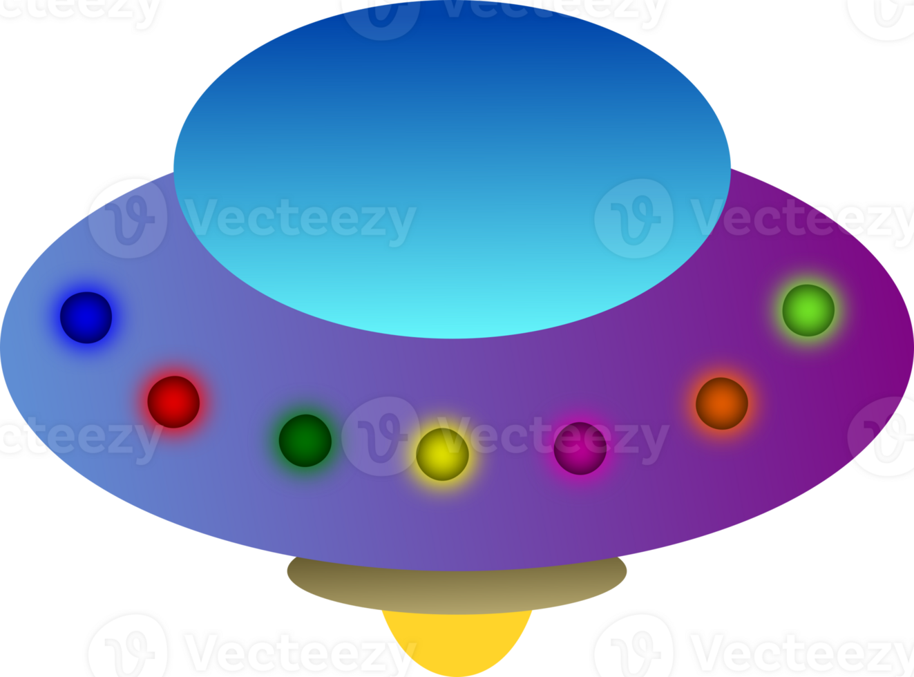 single ufo with gradient violet color with colorful lamp on it png