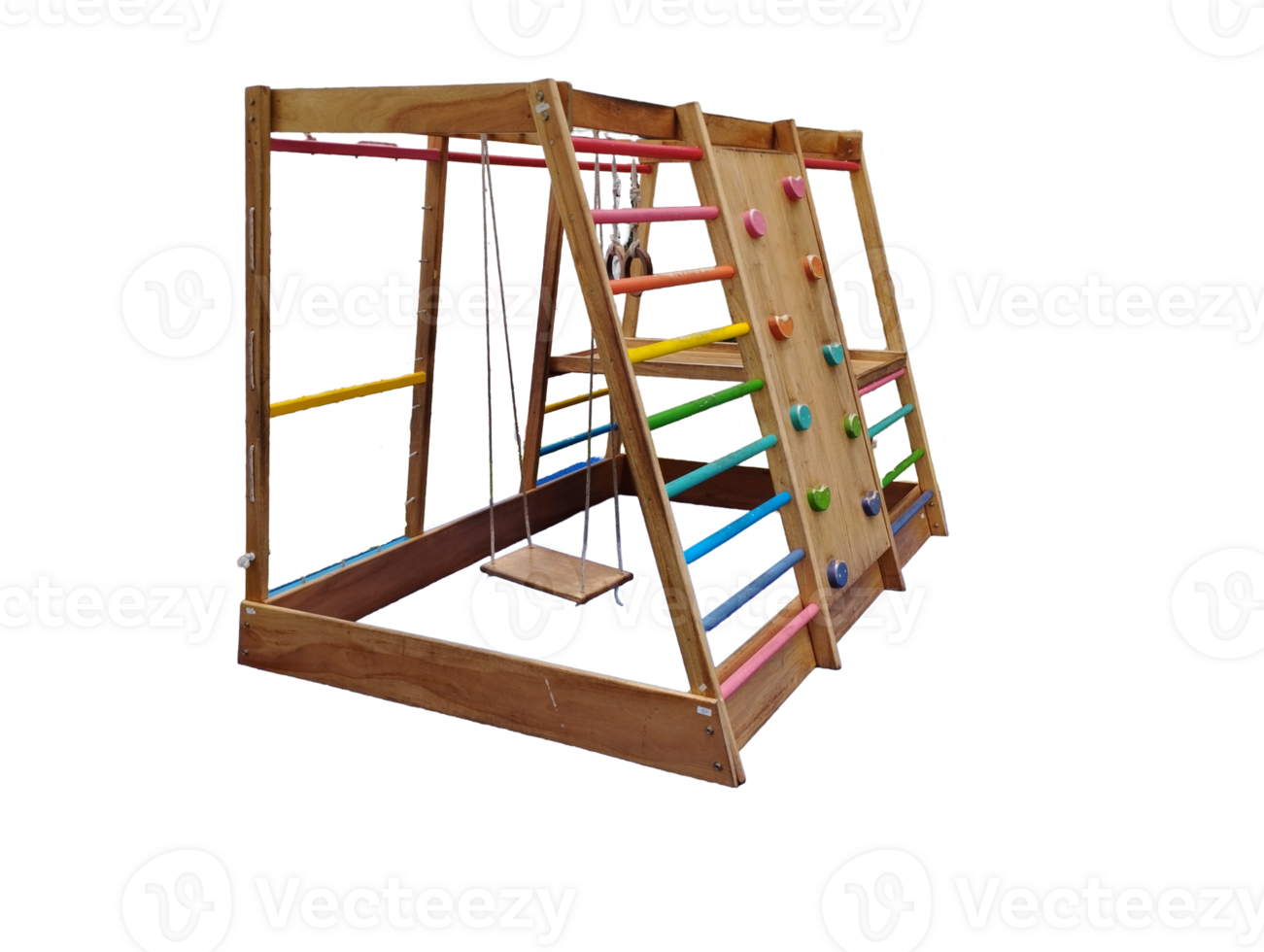 mini playground made out of wood with colorful stairs with eco design concept png
