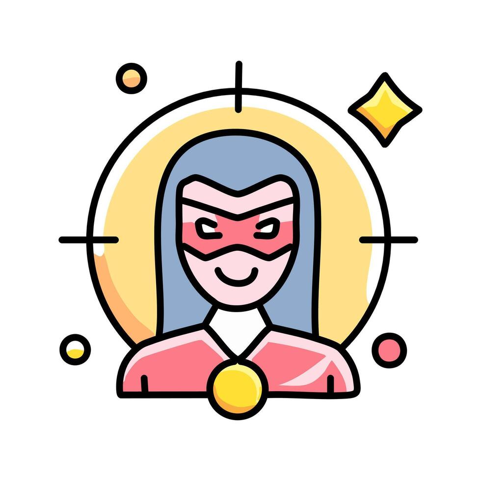 Superhero woman icon in line style. illustration in flat design. vector