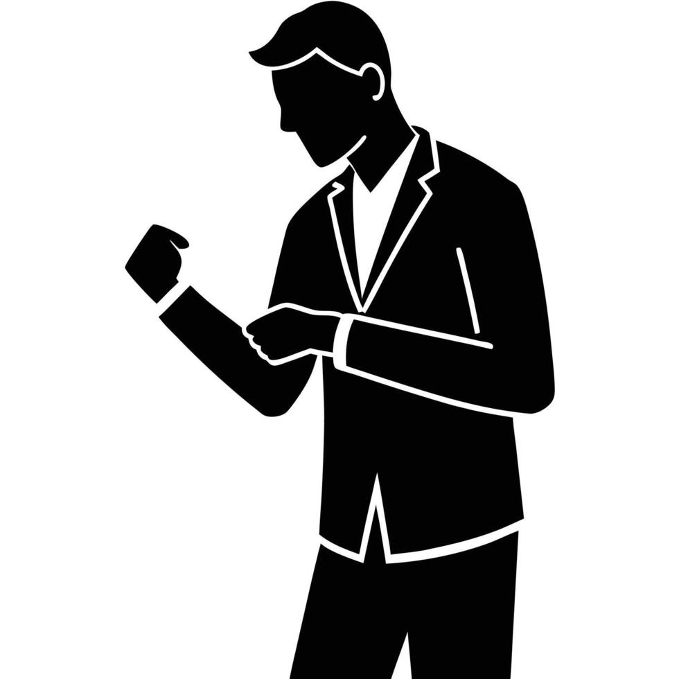 Man Checking Watch Silhouette on White Background vector