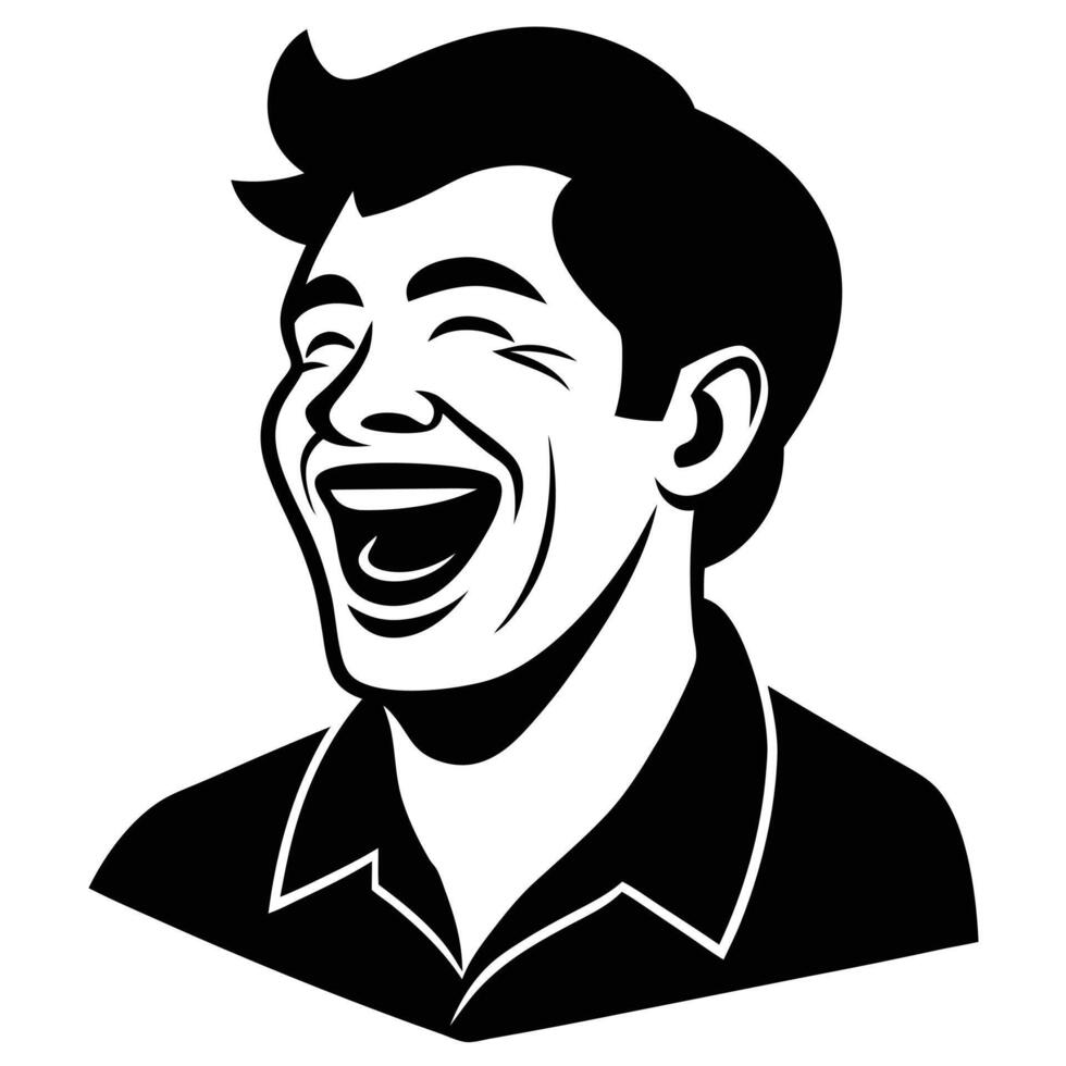 Joyful Man Laughing Silhouette Isolated on White Background vector