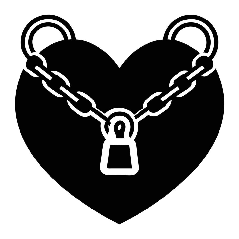 Heart with Lock and Chain Silhouette on White Background vector