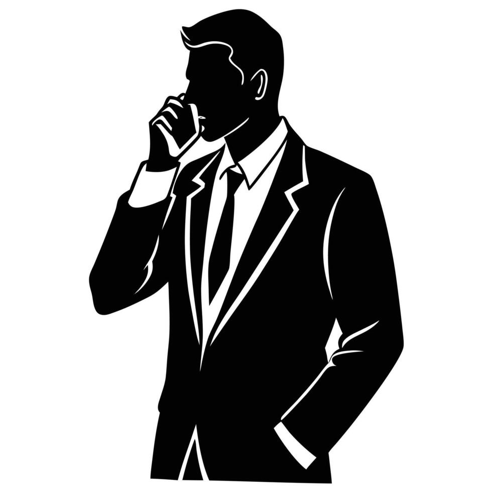 Man Talking on Phone Silhouette on White vector