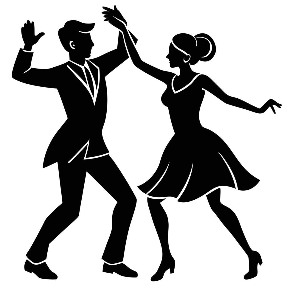 Group of People Dancing Silhouette on White vector