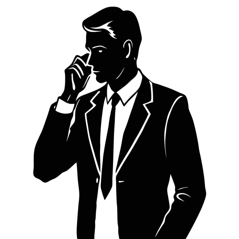 Man on Phone Silhouette on White Background vector