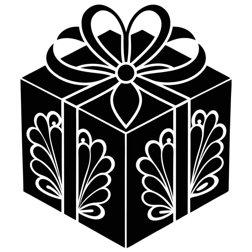 Ornamental Gift Box Silhouette on White vector