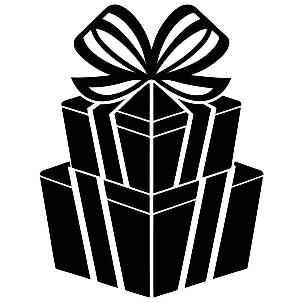 Elegant Layered Gift Box Silhouette with Ribbon on White Background vector