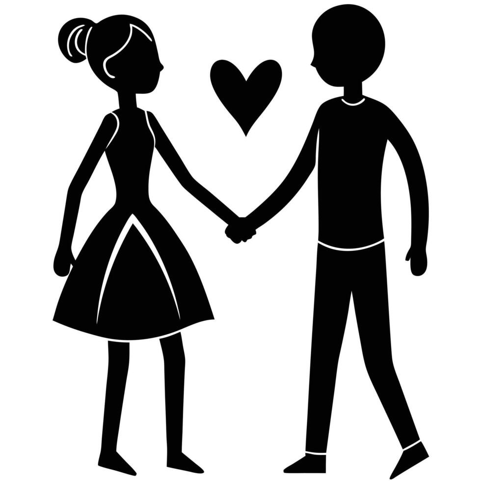 Silhouette of Couple Holding Hands on White Background vector