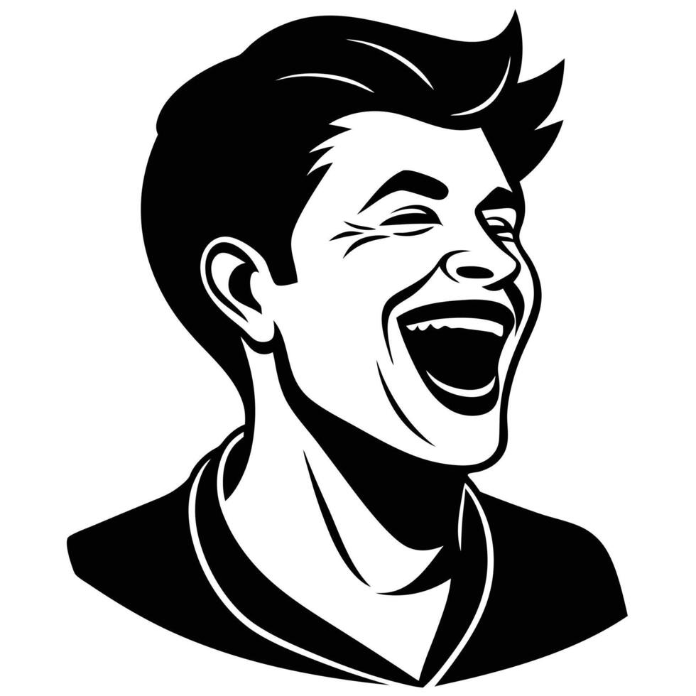 Cheerful Man Laughing Silhouette on White Background vector