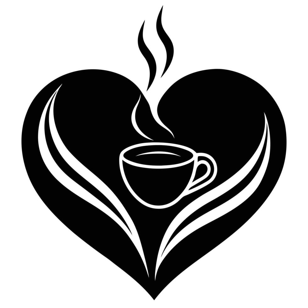 Heart Coffee Steam Silhouette Isolated on White vector