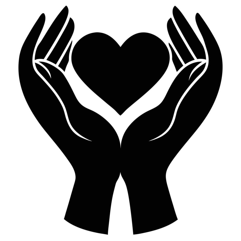 Hands Forming a Heart Shape in Silhouette on a White Background vector