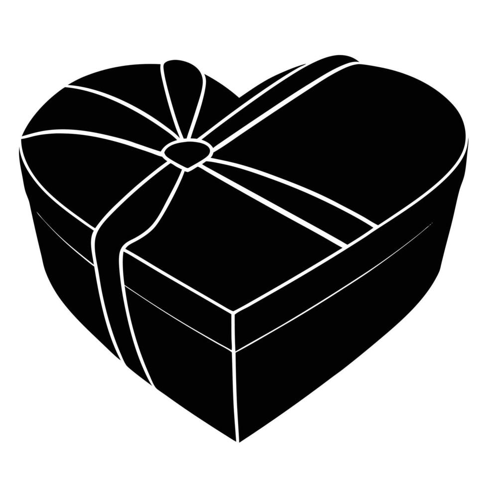 Heart Gift Box Silhouette on White vector