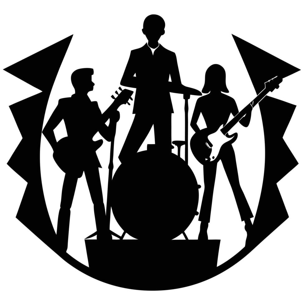 Silhouette of a Music Band Performing on Stage vector