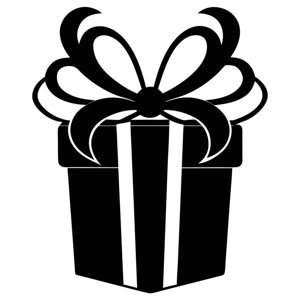 Gift with Ribbon Tails Silhouette on White vector
