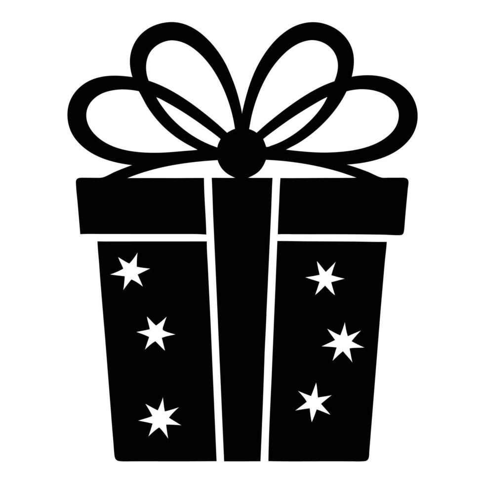 Christmas Gift Box Silhouette with Ribbon on White Background vector