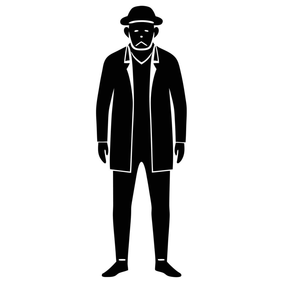 Old Man Silhouette on White Background vector