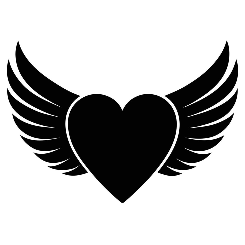Heart with Wings Silhouette on White Background vector