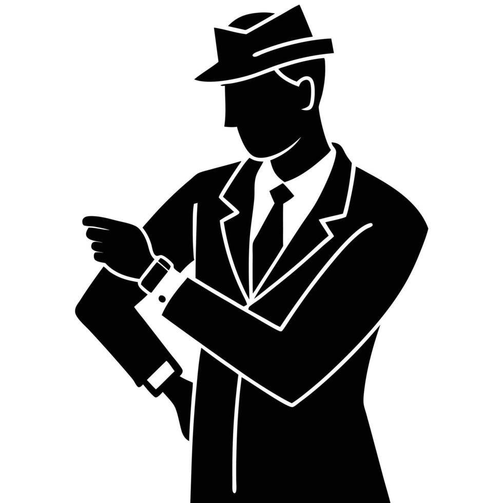 Man Checking Wristwatch Silhouette on White Background vector
