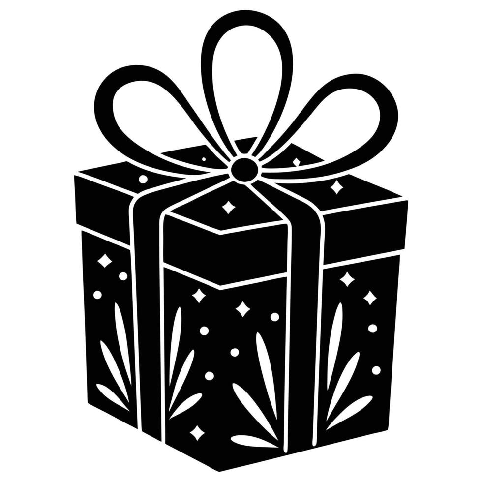 Gift with Simple Decoration Silhouette on White vector