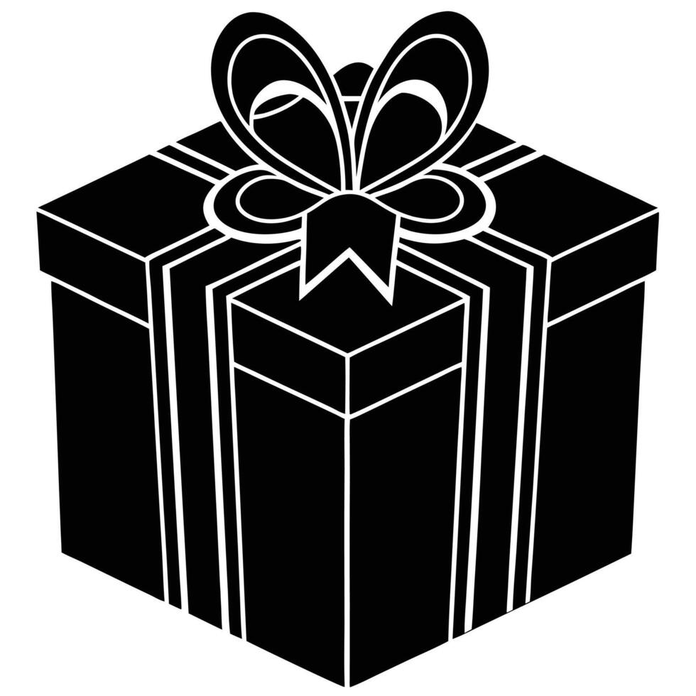 Luxury Gift Box Silhouette with Ribbon on White Background vector