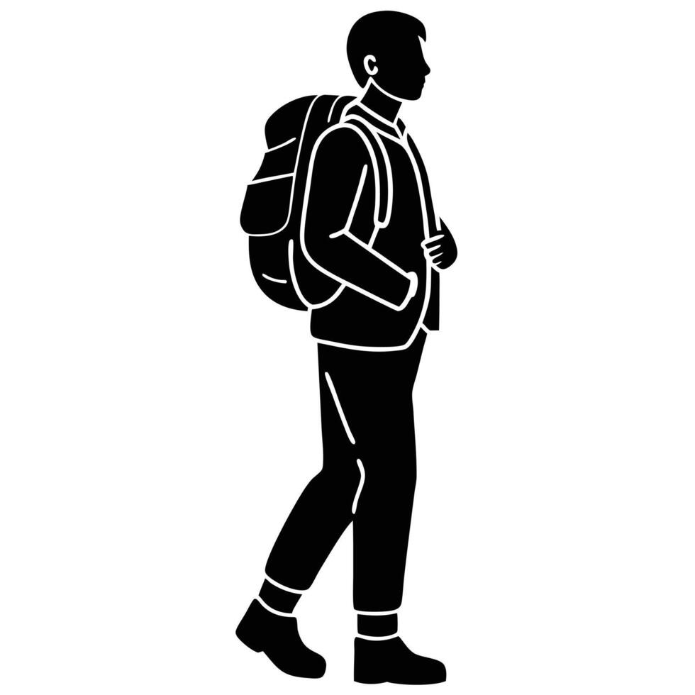 Man Backpack Silhouette on White vector