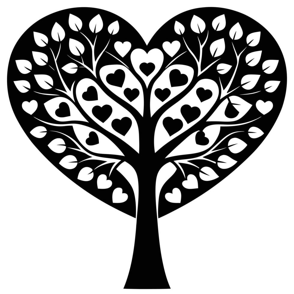 Heart Tree Silhouette with Love on White vector