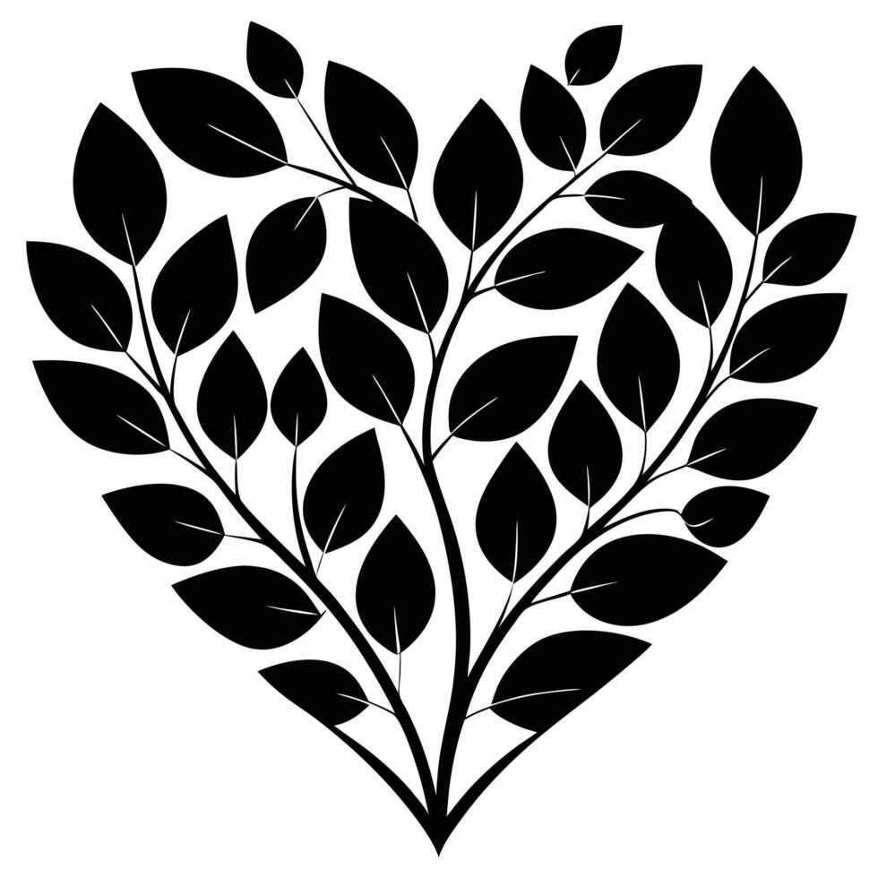 Heart-Shaped Leaves Silhouette Illustration on White vector
