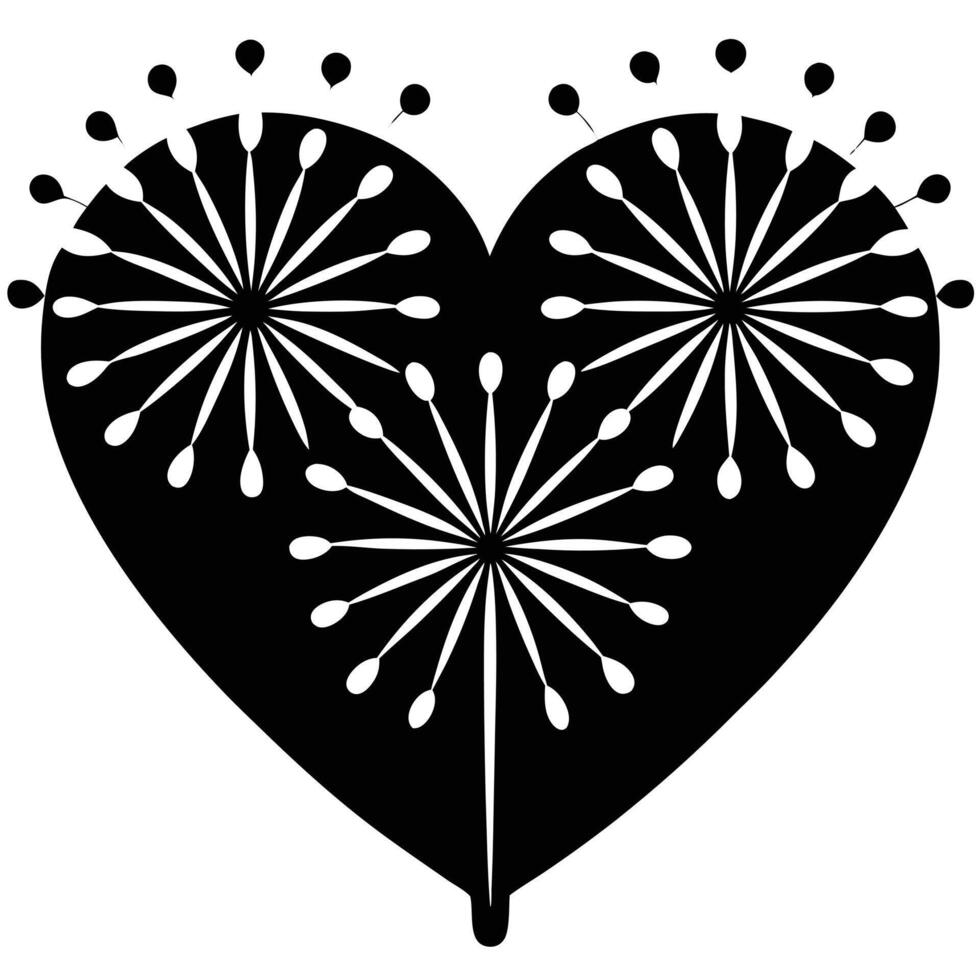 Heart Shaped Fireworks Silhouette on White vector