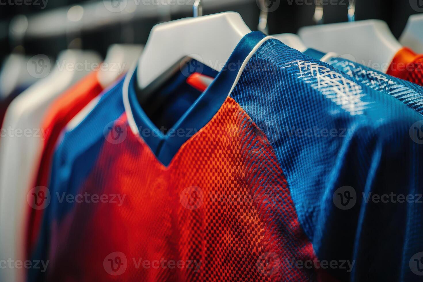 Vibrant Soccer Jersey with Premium Stitching and Branding Areas on Minimalist Display photo