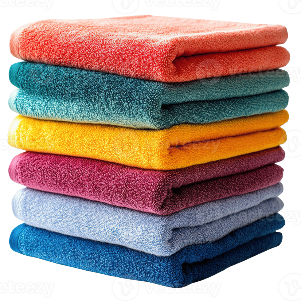 Beautifully Stacked Colorful Towels Isolated on Transparent Background png