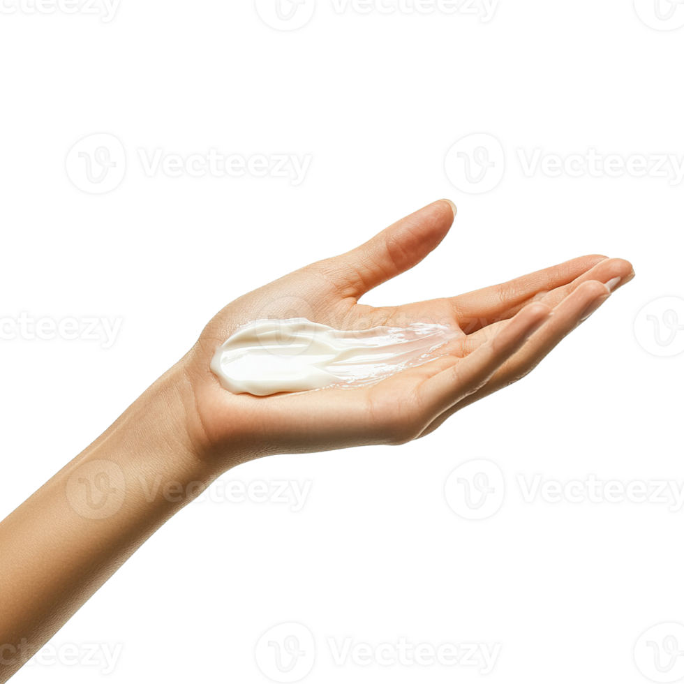 Close-Up of an Open Hand with White Cream on the Palm Isolated on Transparent Background png