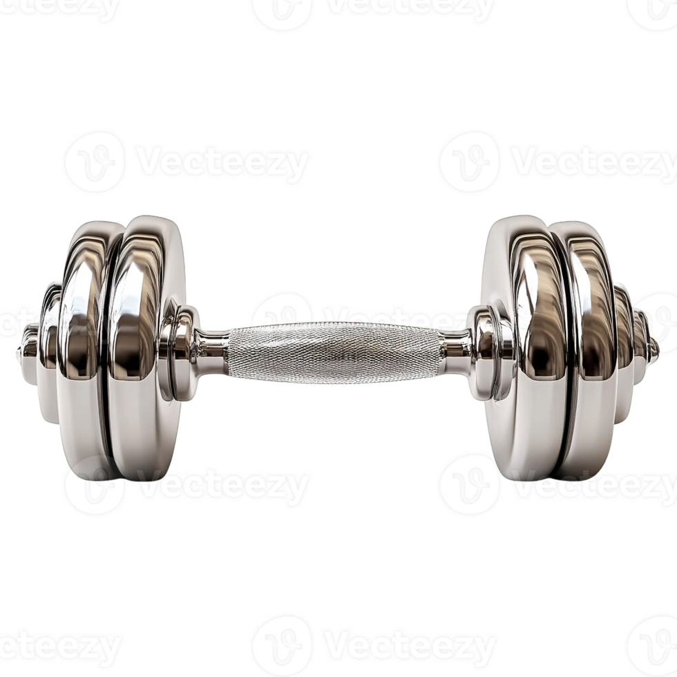 Dumbbell with Textured Handle and Glossy Weight Plates Isolated on Transparent Background png